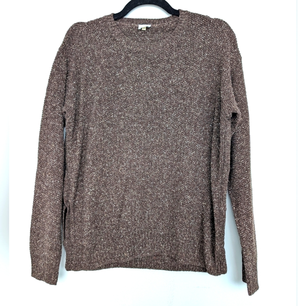 CT Plage Silk Wool Blend Crewneck Brown Side Button Sweater Sz 38/S Minimalist